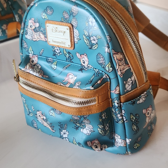 Disney Loungefly Blue Floral Mini Backpack - Picture 3 of 7